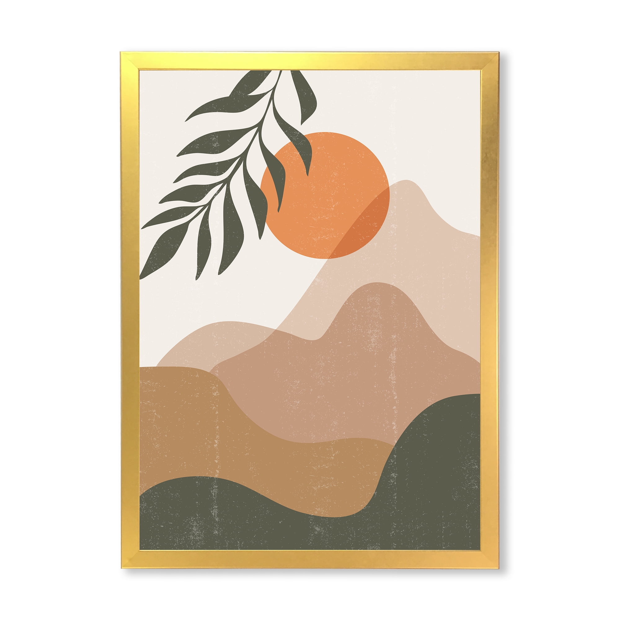 Designart 'Abstract Earth Toned Mountains With Red Moon I' Modern Framed Art Print