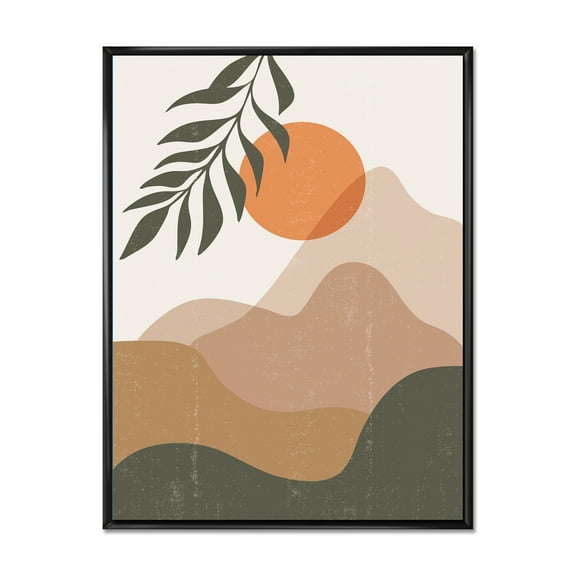 Designart 'Abstract Earth Toned Mountains With Red Moon I' Modern Framed Canvas Wall Art Print