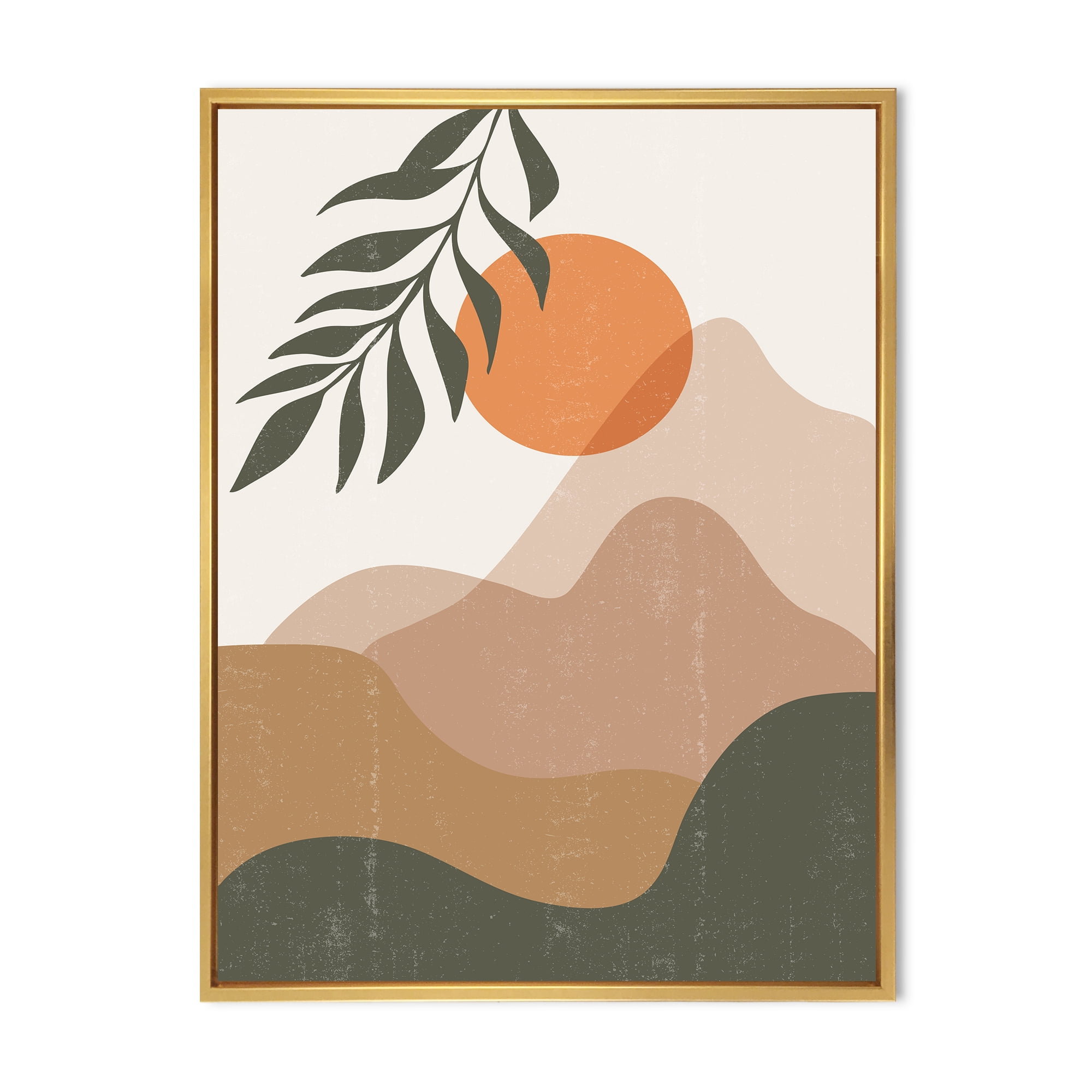 Designart 'Abstract Earth Toned Mountains With Red Moon I' Modern Framed Canvas Wall Art Print