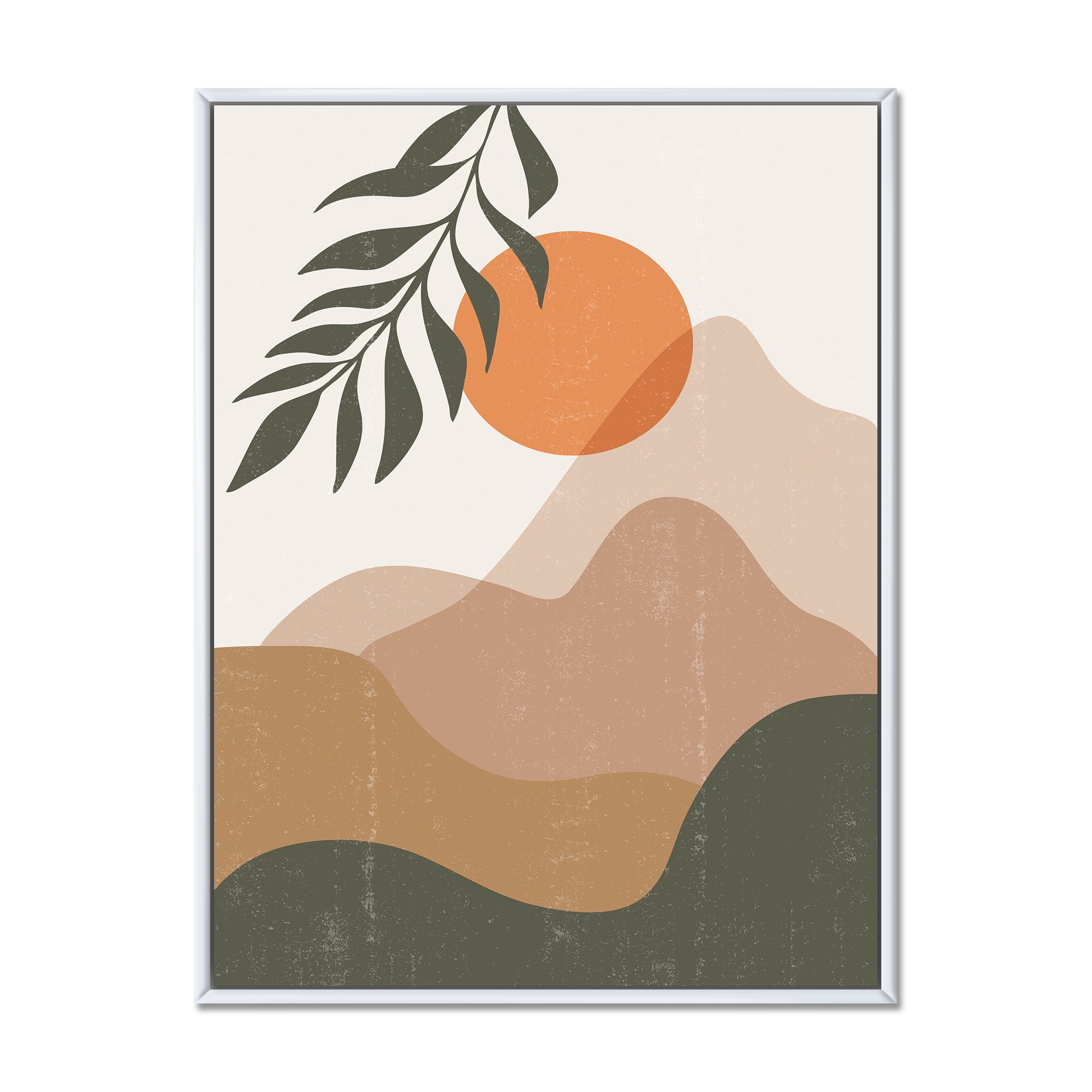 Designart 'Abstract Earth Toned Mountains With Red Moon I' Modern Framed Canvas Wall Art Print