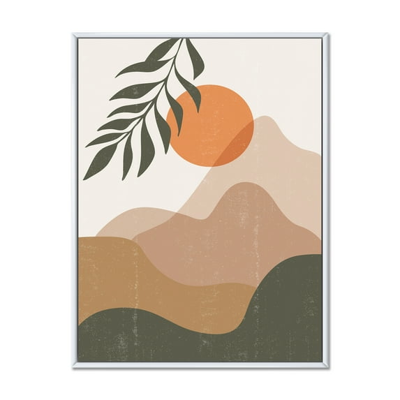 Designart 'Abstract Earth Toned Mountains With Red Moon I' Modern Framed Canvas Wall Art Print