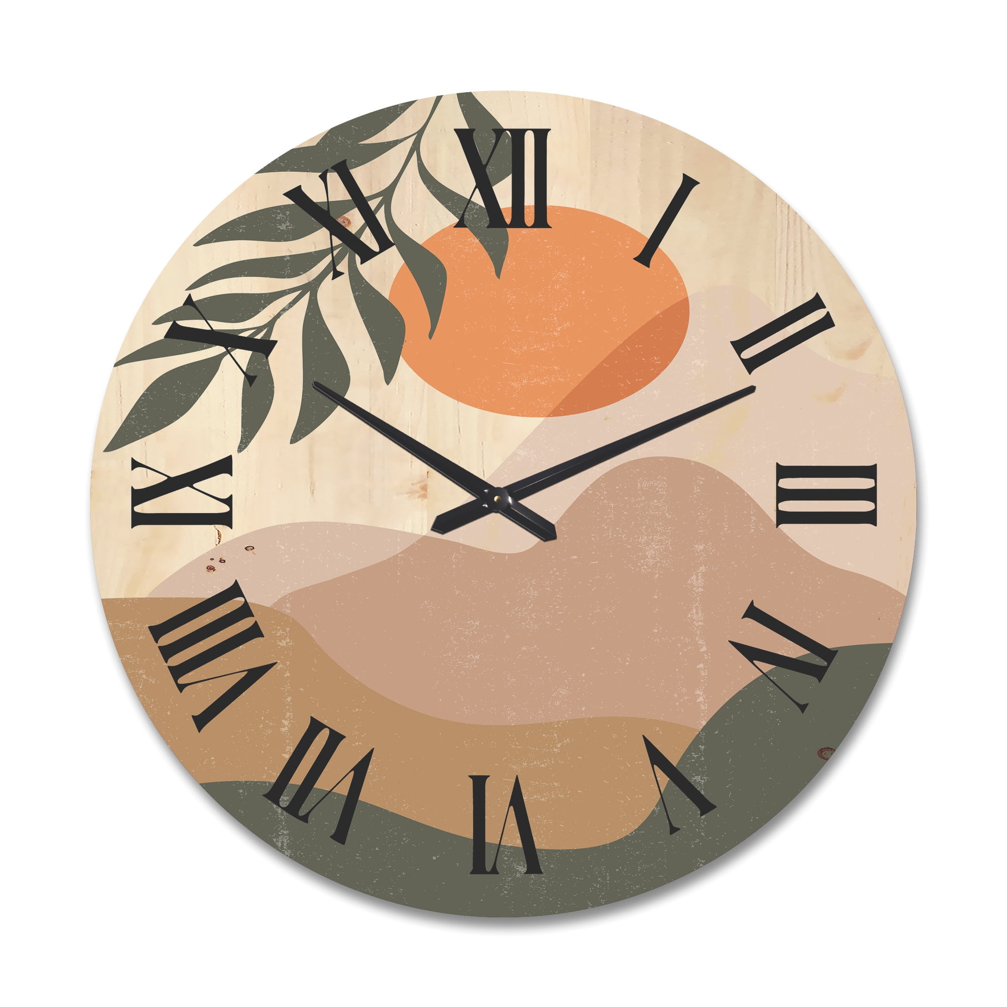 Designart 'Abstract Earth Toned Mountains With Red Moon I' Modern Wood Wall Clock