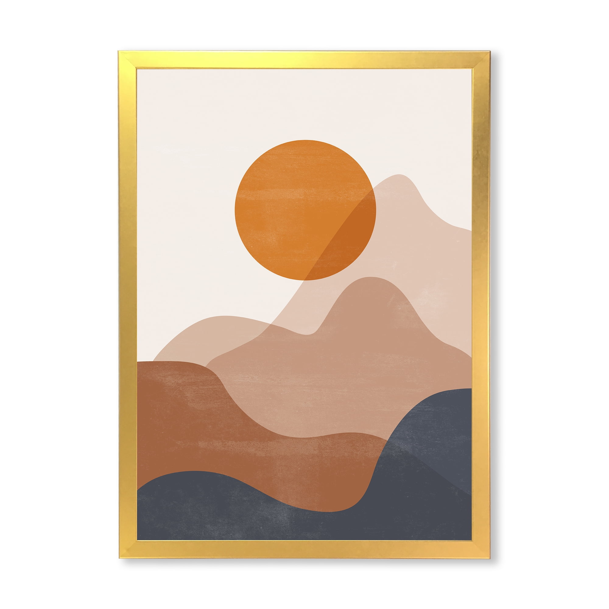 Designart 'Abstract Earth Toned Mountains With Red Moon II' Modern Framed Art Print