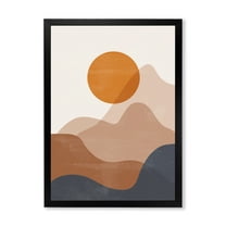 Designart 'Abstract Earth Toned Mountains With Red Moon II' Modern Framed Art Print