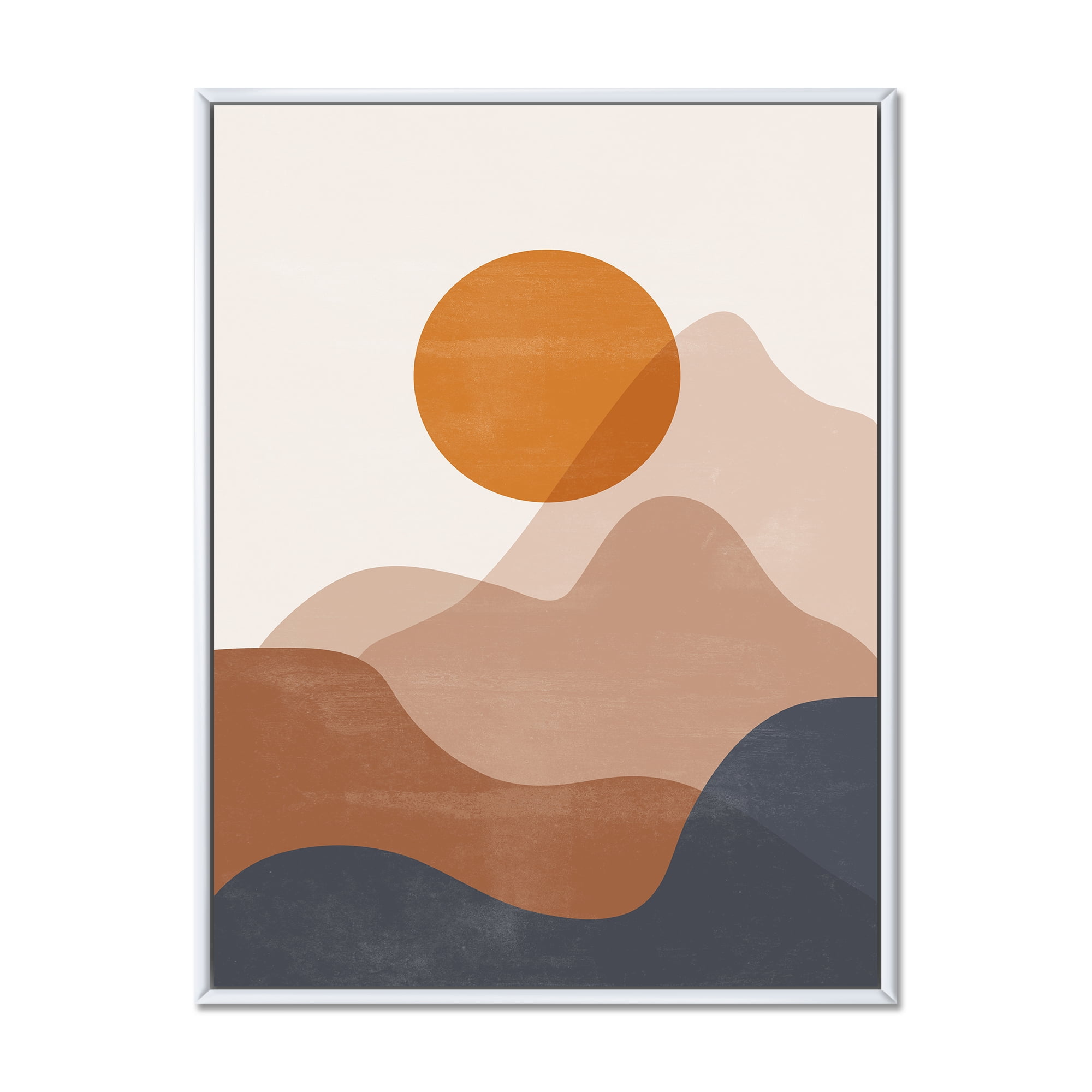Designart 'Abstract Earth Toned Mountains With Red Moon II' Modern Framed Canvas Wall Art Print