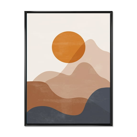Designart 'Abstract Earth Toned Mountains With Red Moon II' Modern Framed Canvas Wall Art Print
