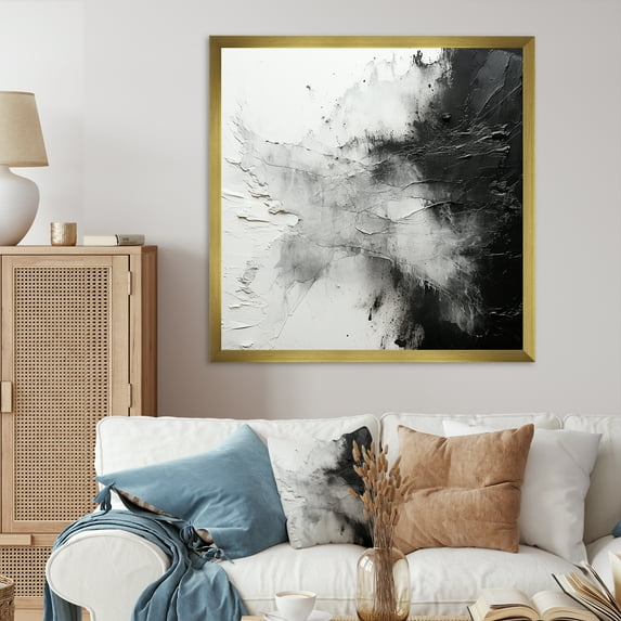 Designart "Abstract Element Fight In Black And White" Abstract Shapes Picture Framed Canvas Wall Art