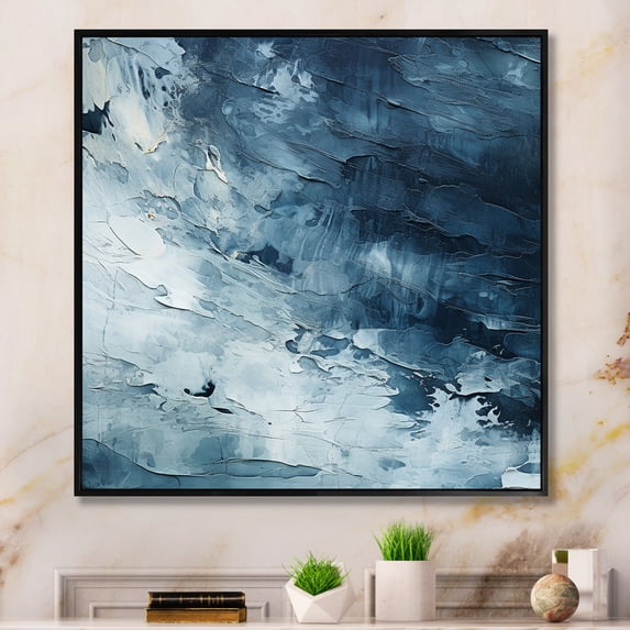 Designart "Abstract Element Fight In White And Blue II" Abstract Shapes Floater Framed Wall Art Living Room