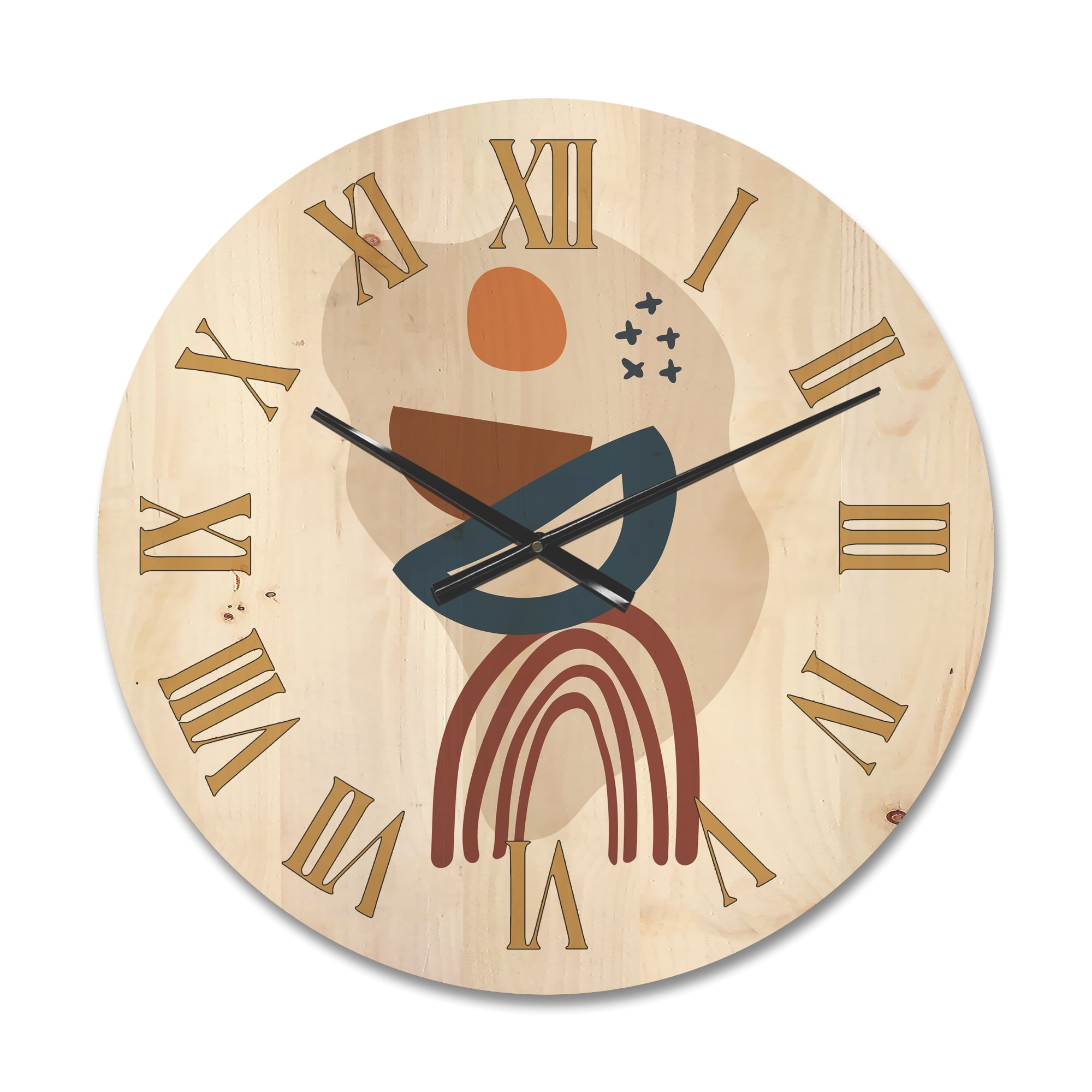 Designart 'Abstract Elementary Shapes In Terracotta Tones I' Modern Wood Wall Clock