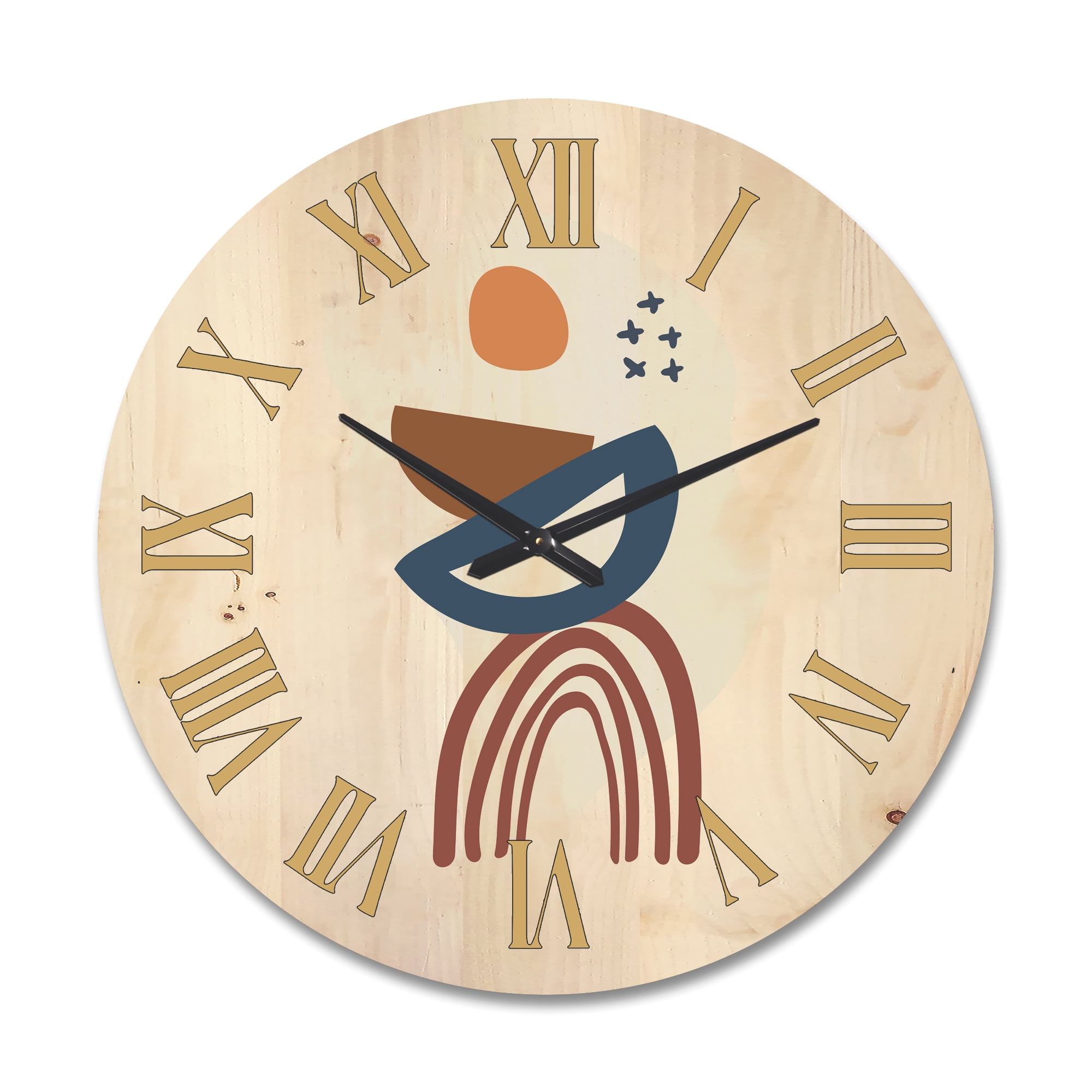 Designart 'Abstract Elementary Shapes In Terracotta Tones I' Modern Wood Wall Clock
