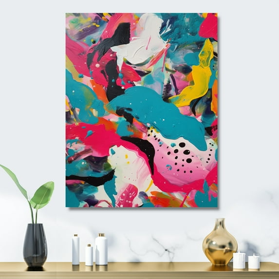Designart "Abstract Enigma in Pink and Turquoise III" Abstract Shapes Metal Art Print