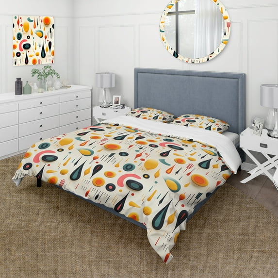 Designart "Abstract Expressions In Midcentury Modern" Yellow Midcentury Bedding Covert Set - Mid-Century Modern Bed Set With 2 Shams