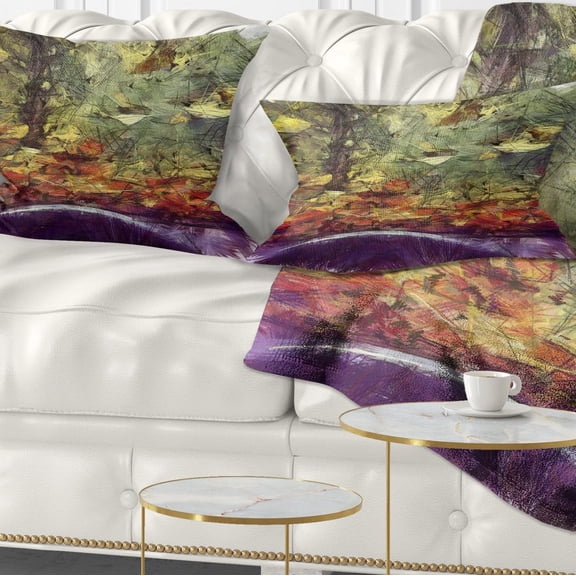 Designart Abstract Fall Watercolor Drawing - Landscape Printed Throw Pillow - 12x20