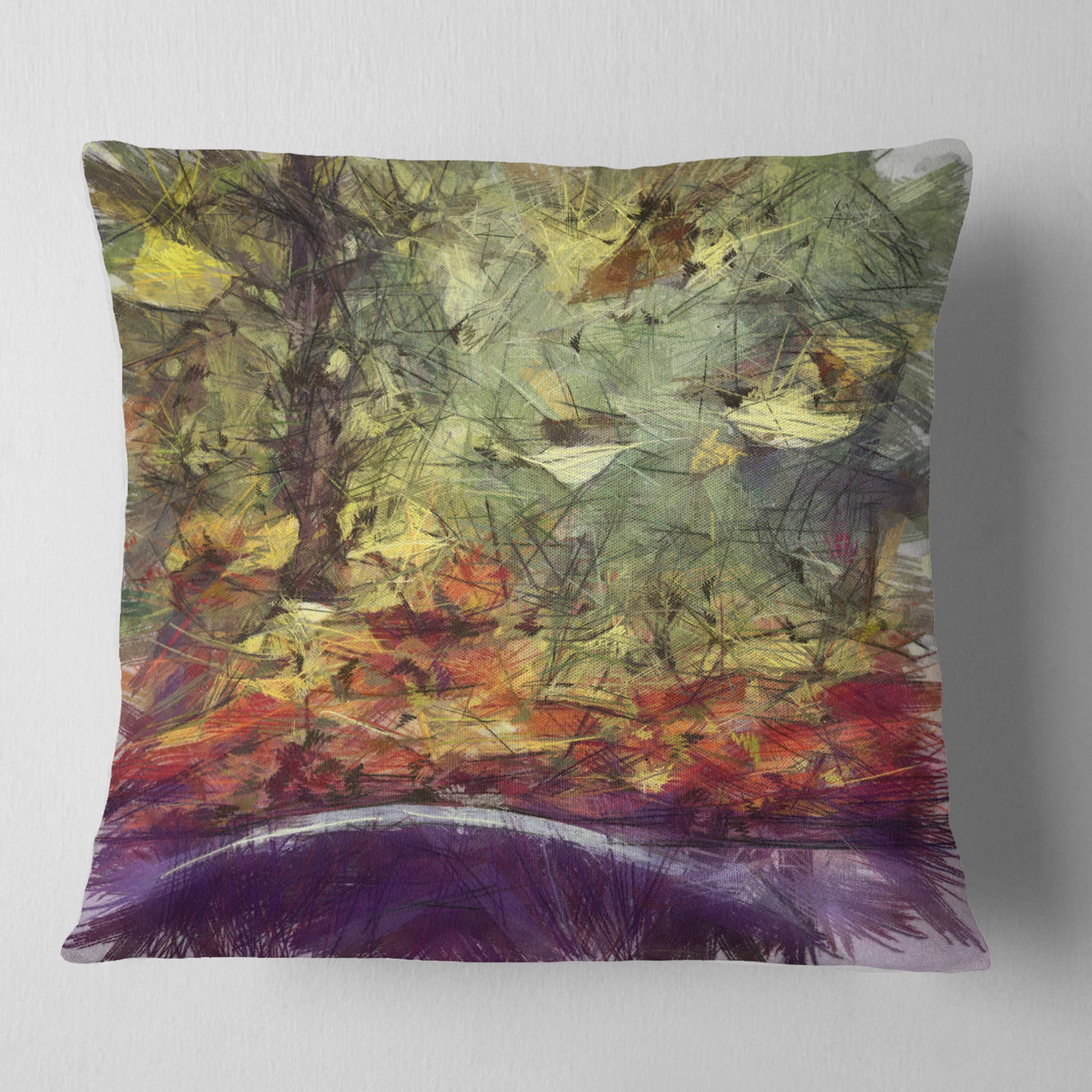 Designart Abstract Fall Watercolor Drawing - Landscape Printed Throw Pillow - 18x18