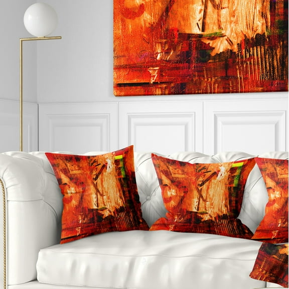 Designart Abstract Fire Red - Abstract Throw Pillow - 18x18