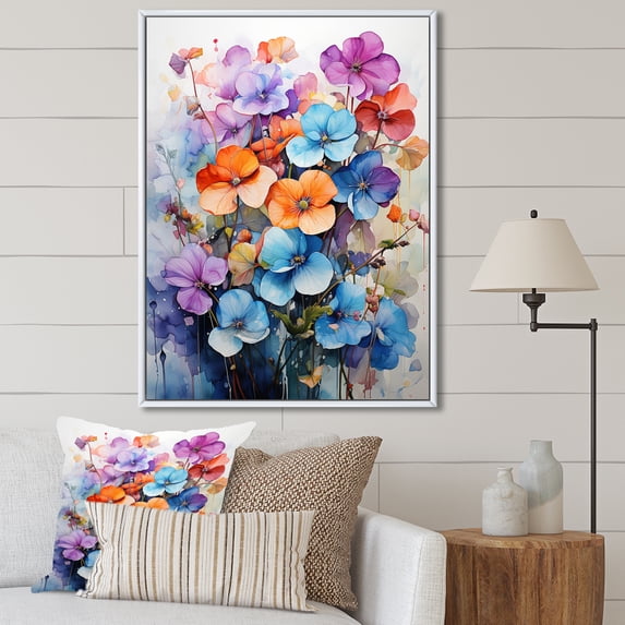 Designart "Abstract Floral Joy I" Violets Floater Framed Canvas Prints