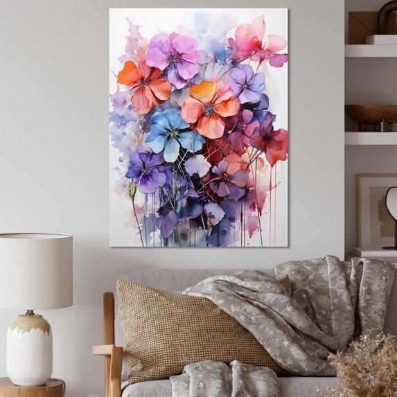 Designart "Abstract Floral Joy" Violets Canvas Wall Art