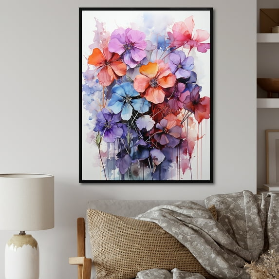 Designart "Abstract Floral Joy" Violets Floater Framed Canvas Wall Art