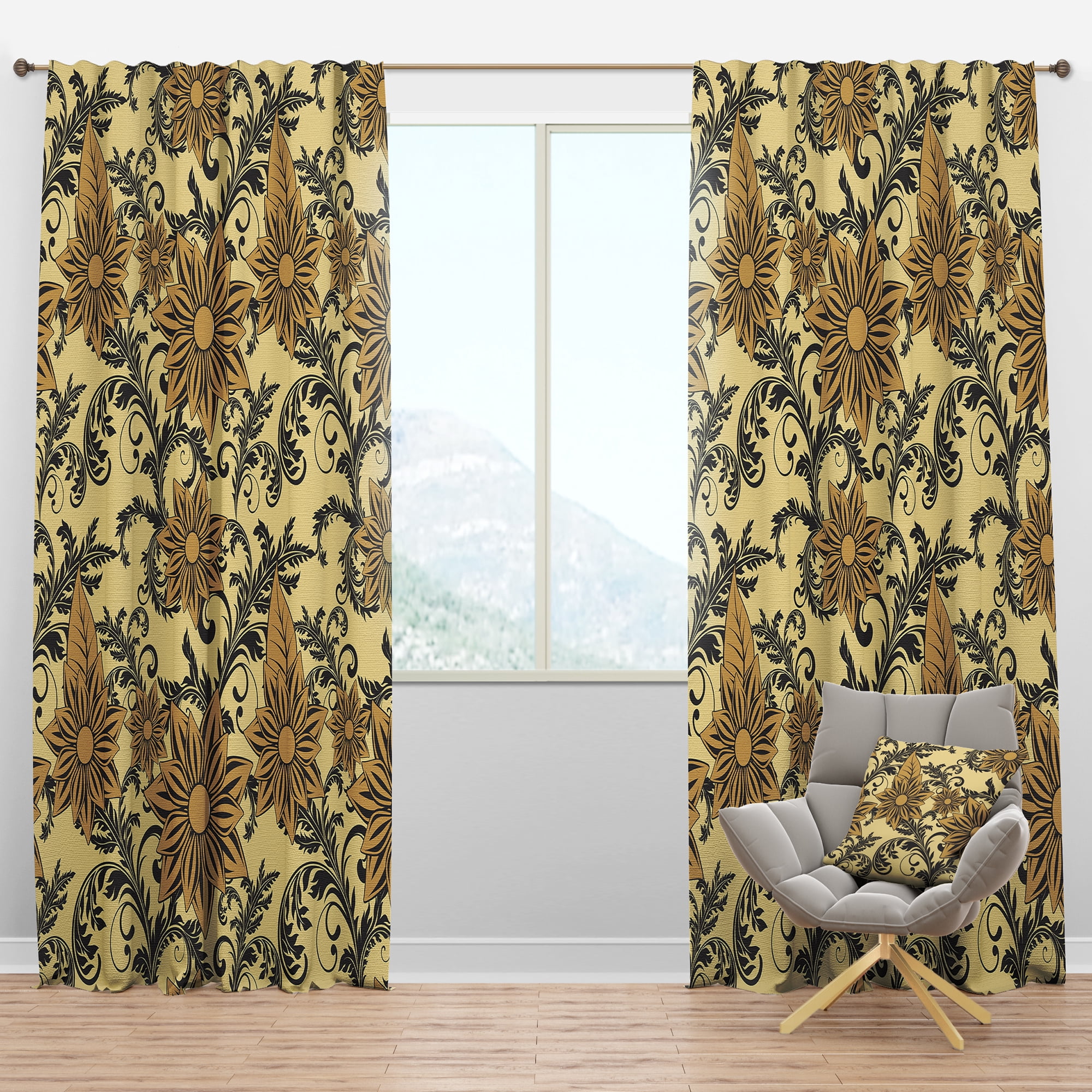 Designart 'Abstract Floral Pattern I' Bohemian & Eclectic Blackout Curtain Panel