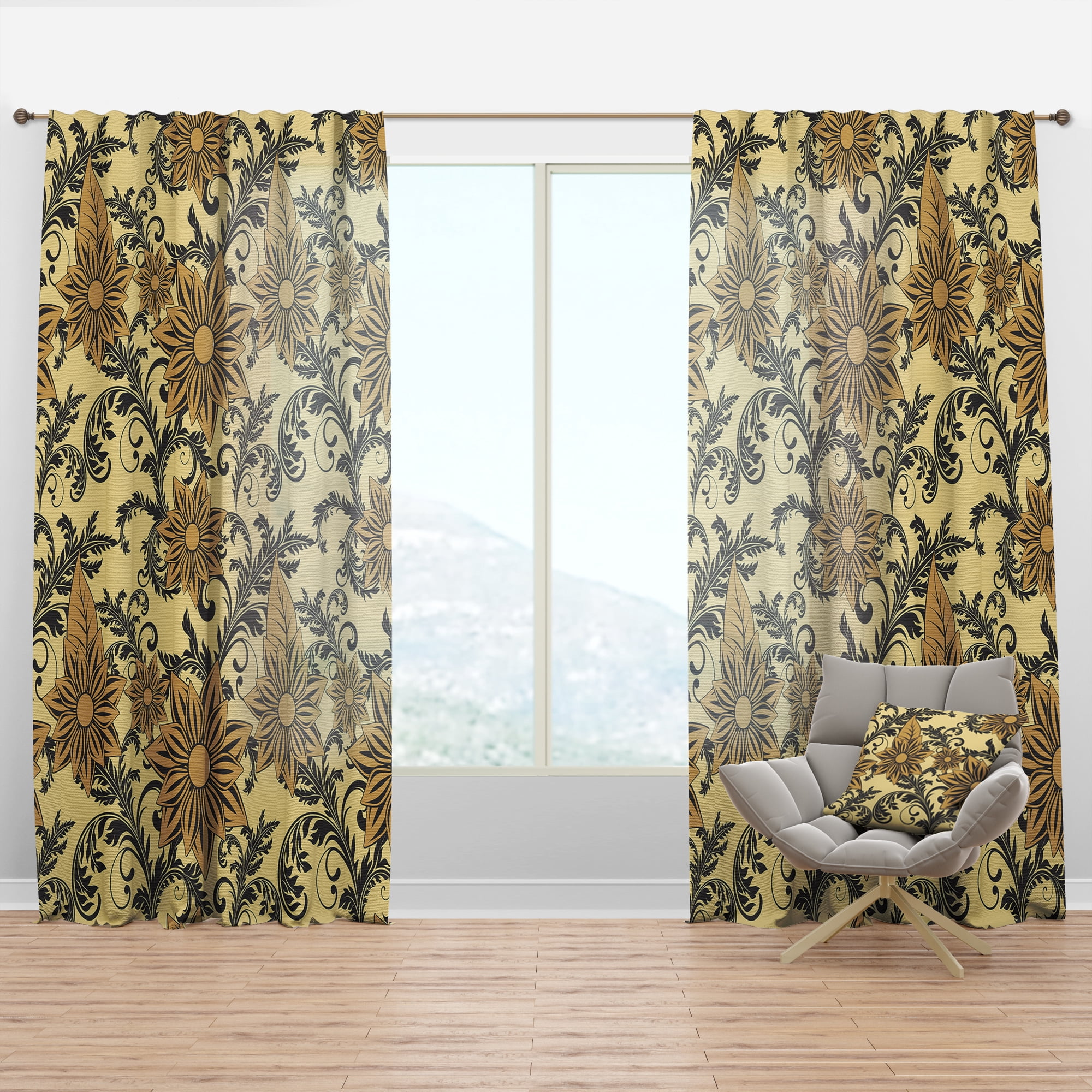 Designart 'Abstract Floral Pattern I' Bohemian & Eclectic Curtain Panel