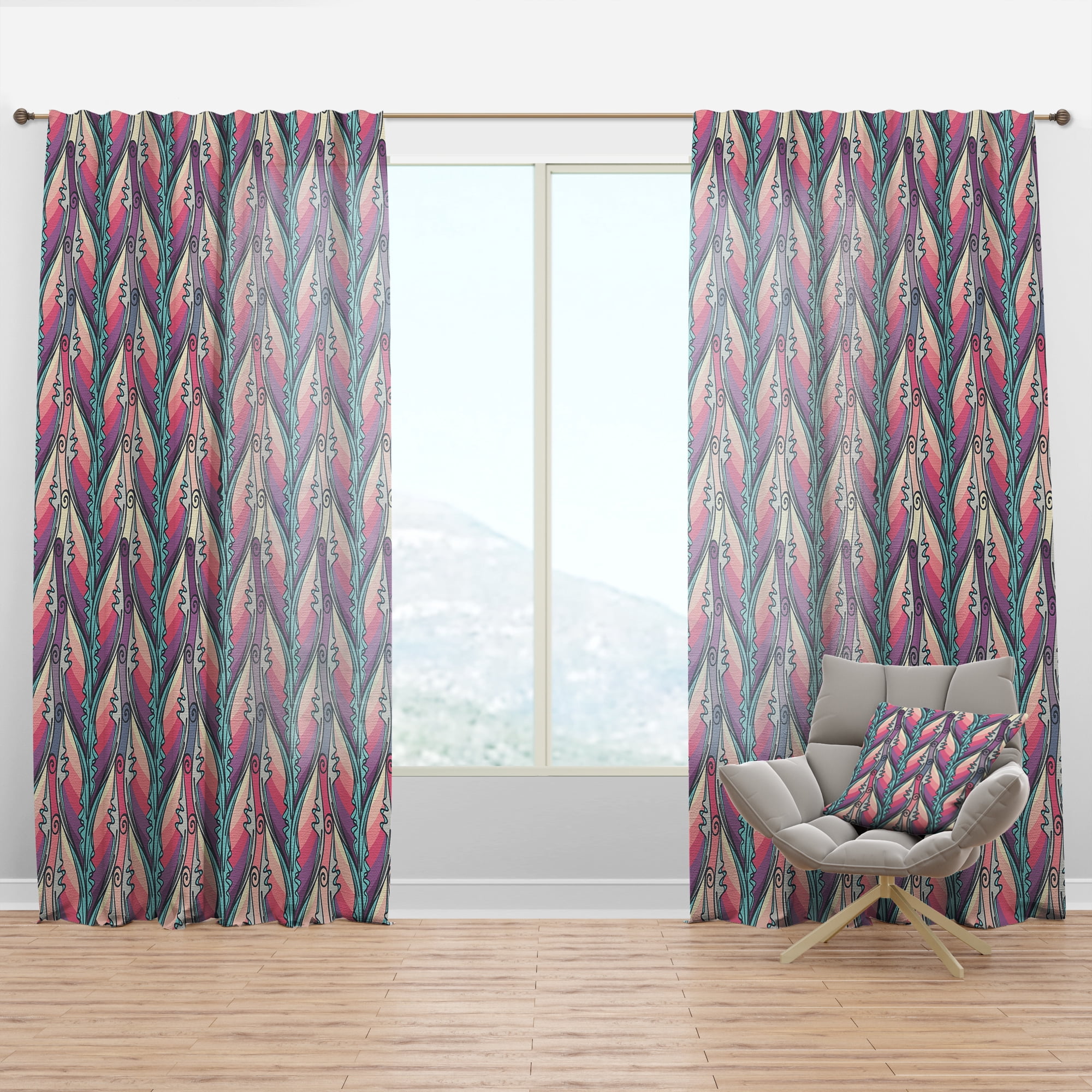 Designart 'Abstract Floral Pattern II' Bohemian & Eclectic Curtain Panel