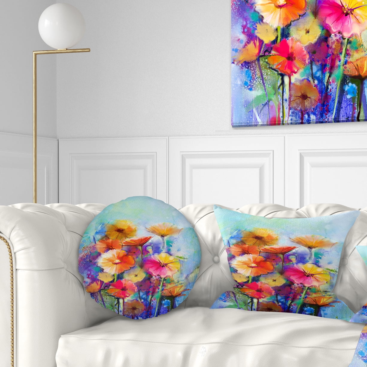 Designart Abstract Floral Watercolor Painting - Floral Throw Pillow - 12x20