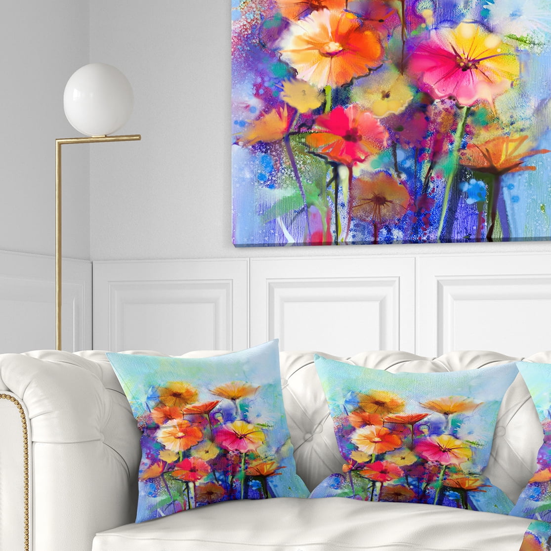 Designart Abstract Floral Watercolor Painting - Floral Throw Pillow - 16x16