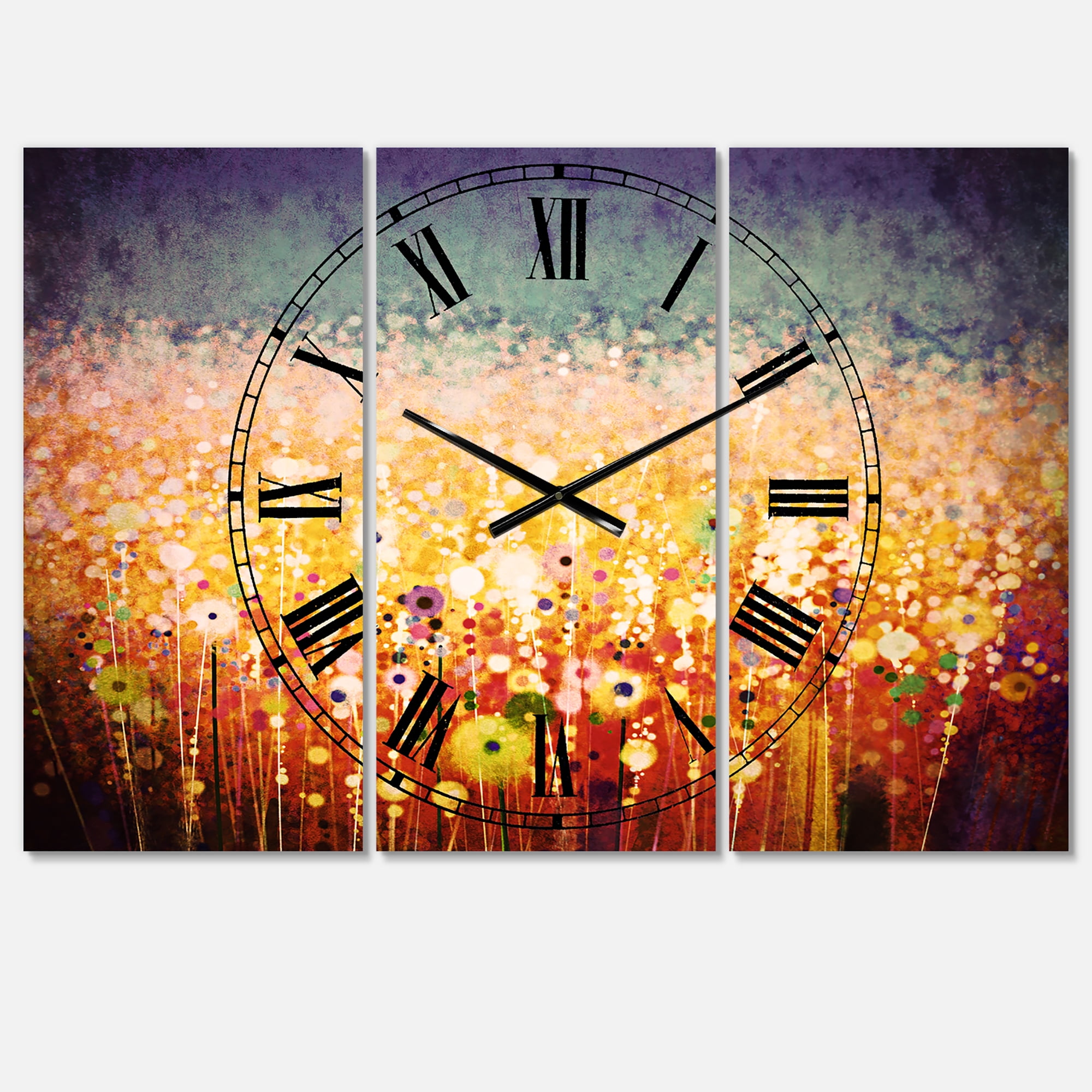 Designart 'Abstract Flower Field Watercolor Painting' Traditional Wall Clock