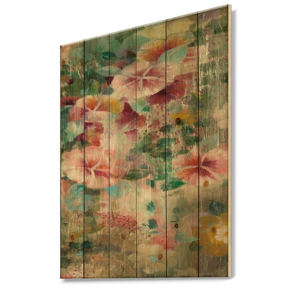 Designart 'Abstract Flower Shower III' Cabin & Lodge Print on Natural Pine Wood