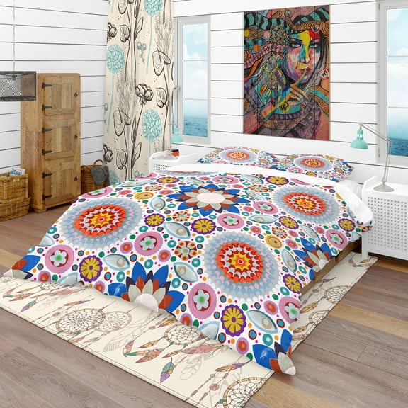 Designart 'Abstract Flowers Pattern' Bohemian & Eclectic Duvet Cover Set