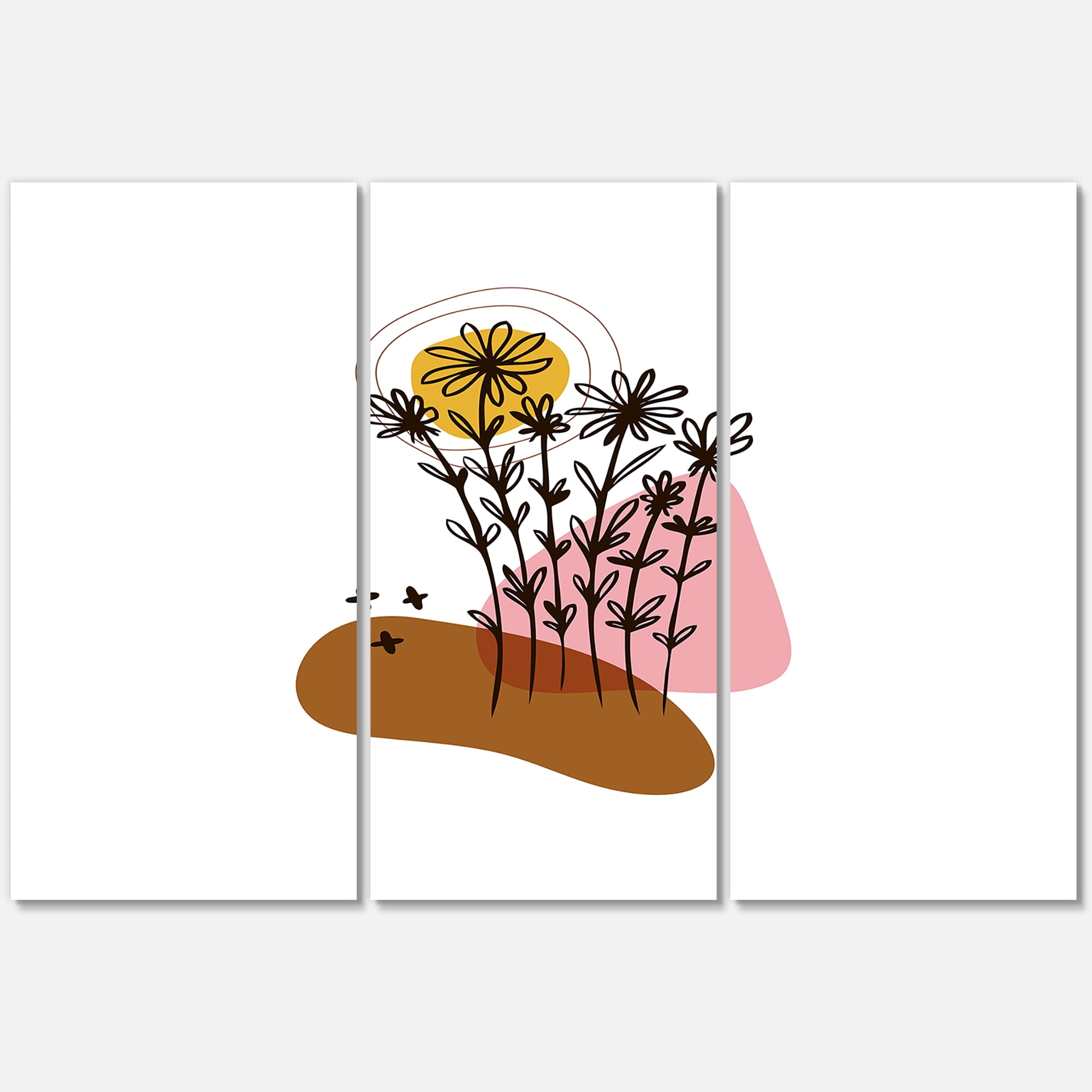 Designart ' Abstract Flowers Plants With Elementary Shapes I ' Modern Canvas Wall Art Print
