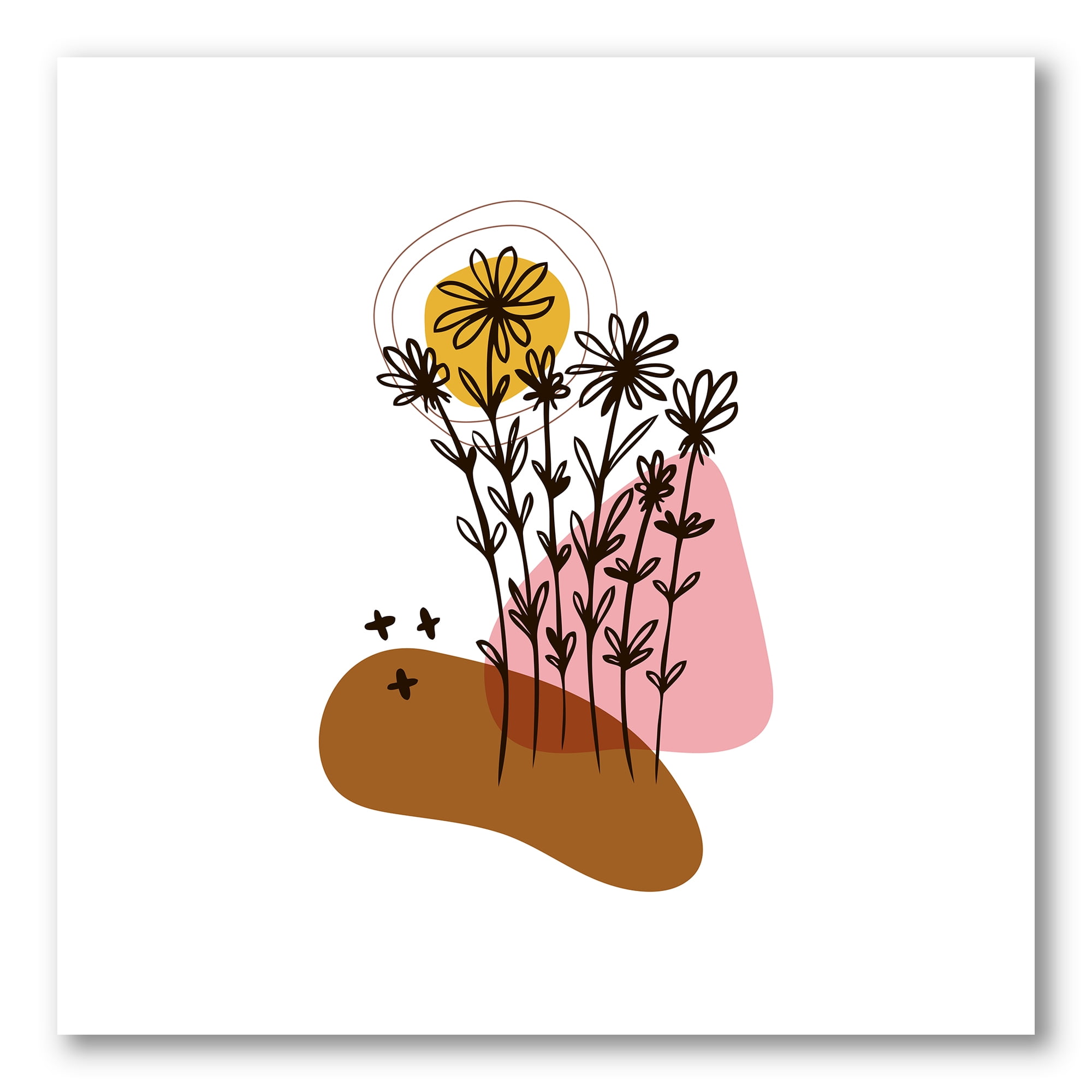 Designart ' Abstract Flowers Plants With Elementary Shapes I ' Modern Canvas Wall Art Print