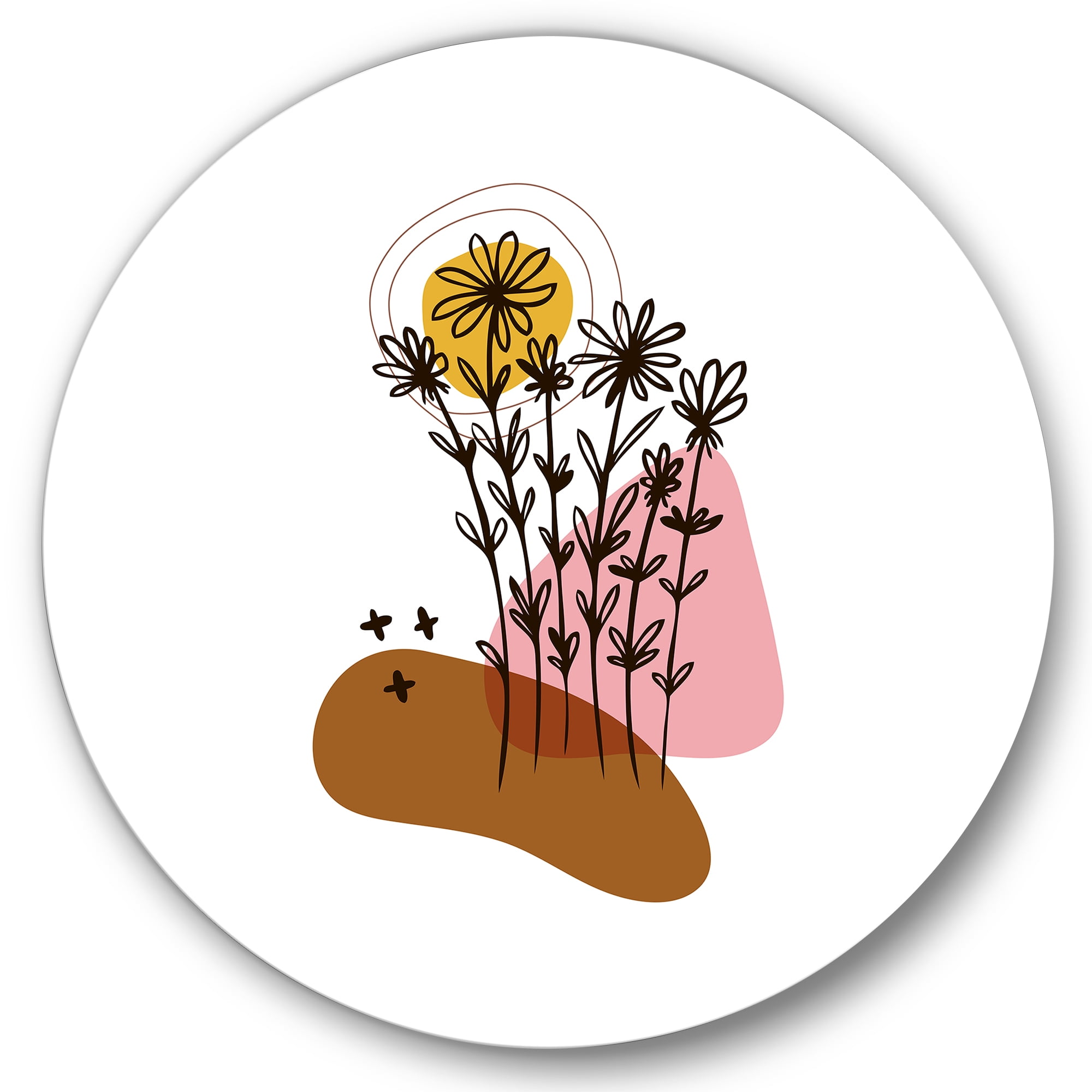 Designart 'Abstract Flowers Plants With Elementary Shapes I' Modern Circle Metal Wall Art 23x23 - Disc of 23