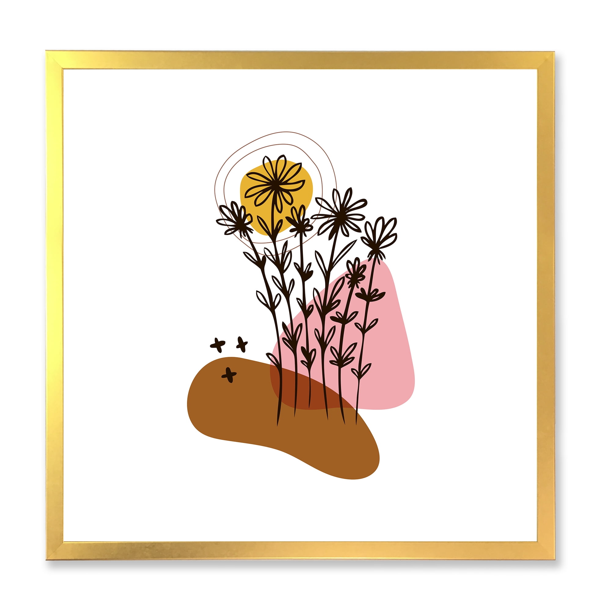 Designart 'Abstract Flowers Plants With Elementary Shapes I' Modern Framed Art Print