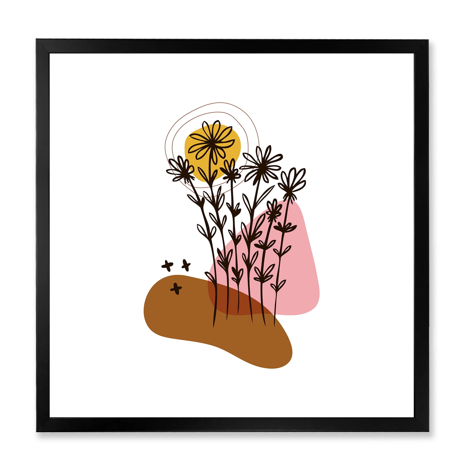 Designart 'Abstract Flowers Plants With Elementary Shapes I' Modern Framed Art Print