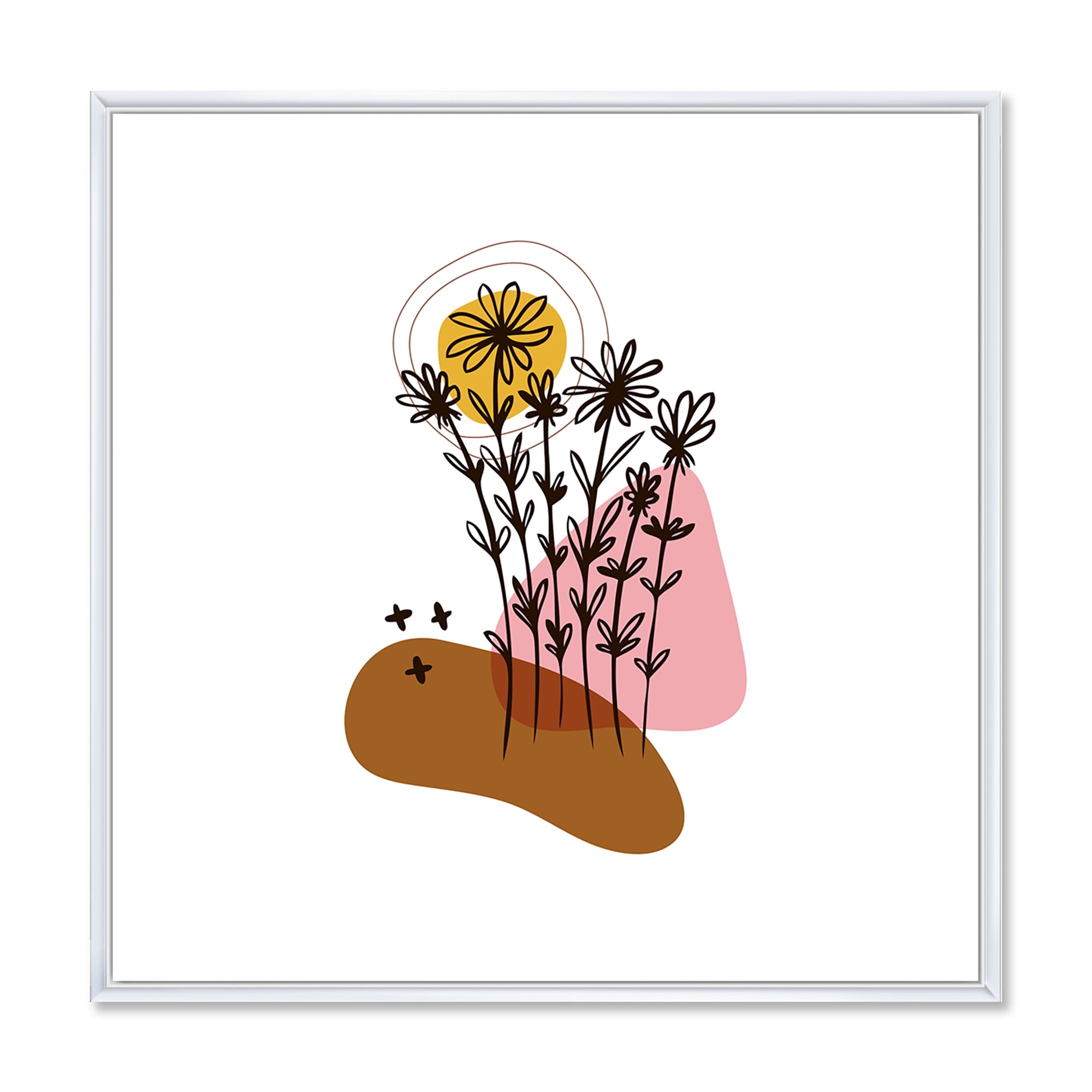 Designart 'Abstract Flowers Plants With Elementary Shapes I' Modern Framed Canvas Wall Art Print