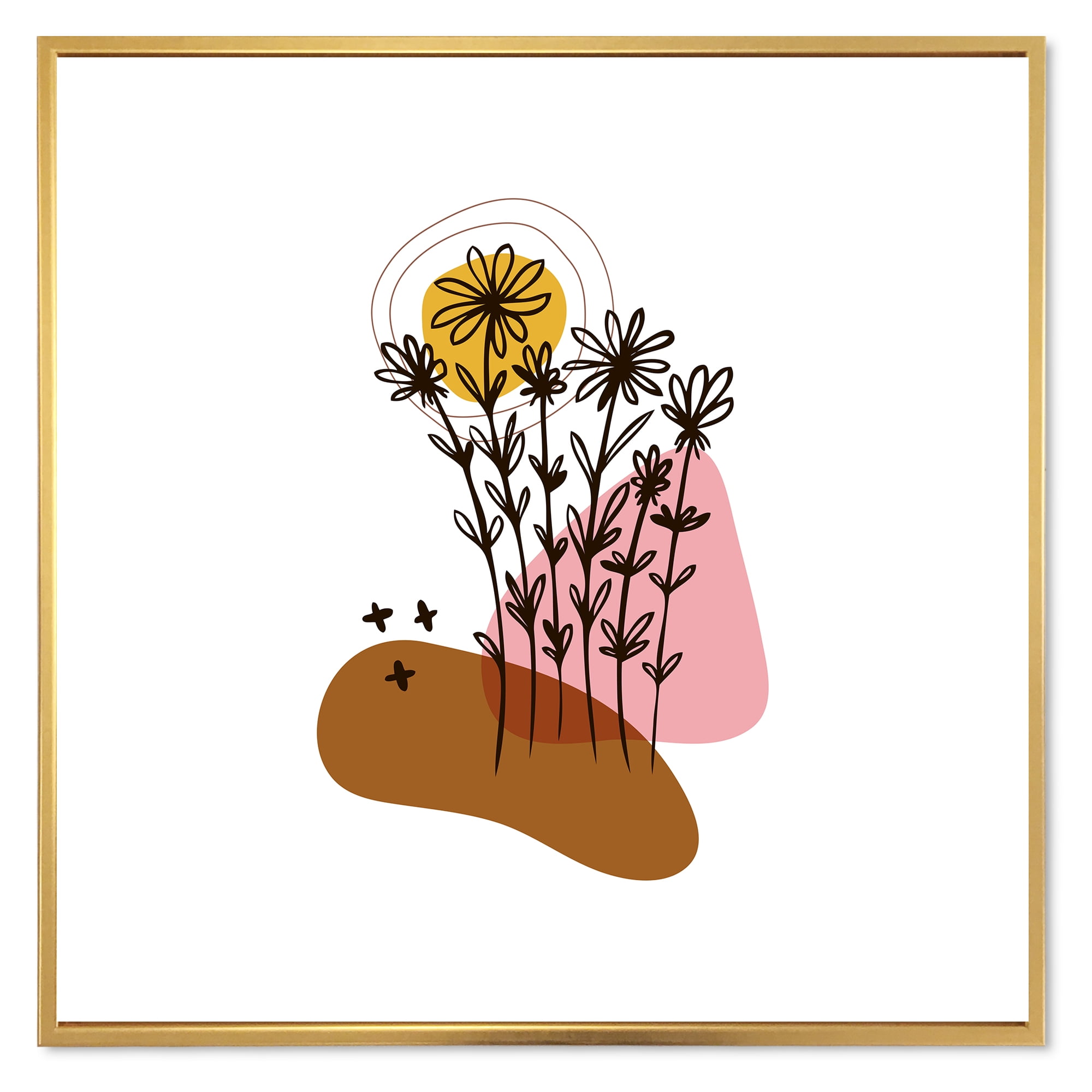 Designart 'Abstract Flowers Plants With Elementary Shapes I' Modern Framed Canvas Wall Art Print