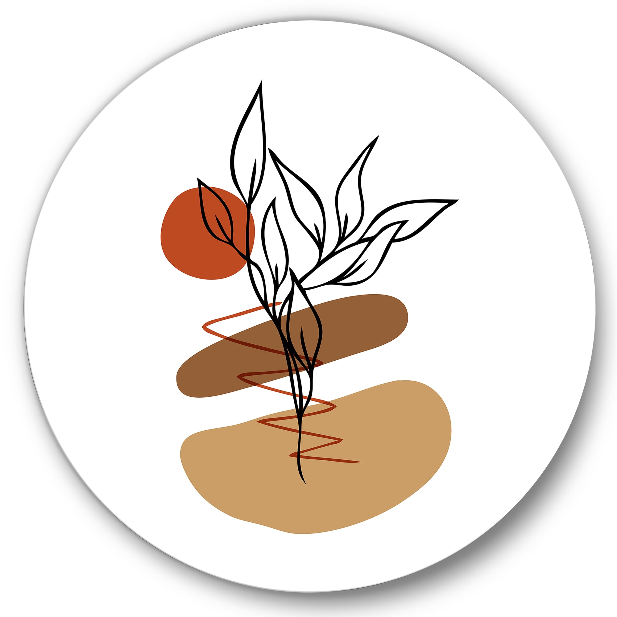 Designart 'Abstract Flowers Plants With Elementary Shapes II' Modern Circle Metal Wall Art 29x29 - Disc of 29