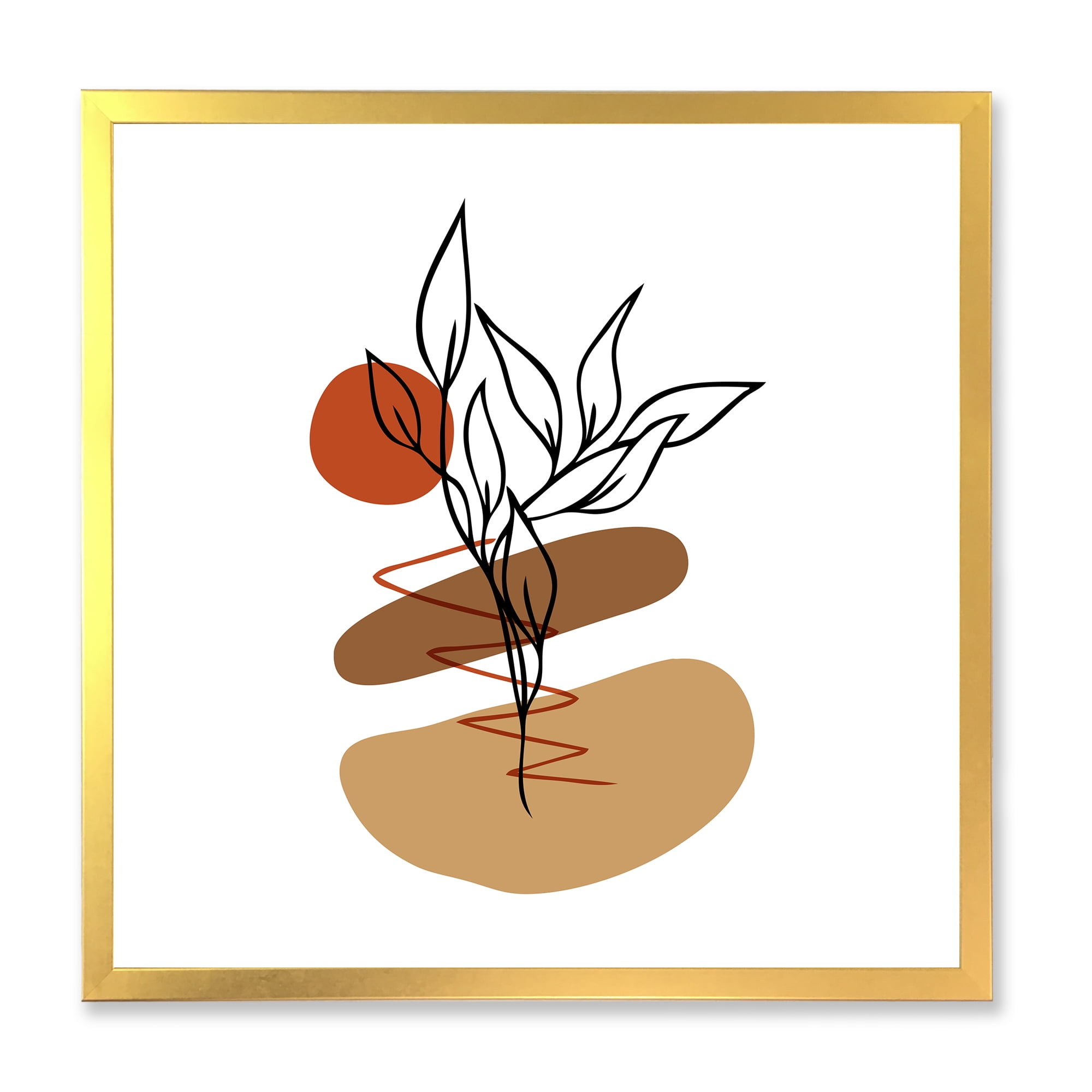 Designart 'Abstract Flowers Plants With Elementary Shapes II' Modern Framed Art Print