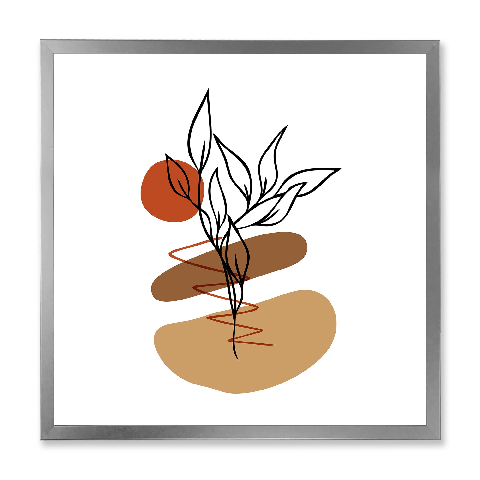 Designart 'Abstract Flowers Plants With Elementary Shapes II' Modern Framed Art Print
