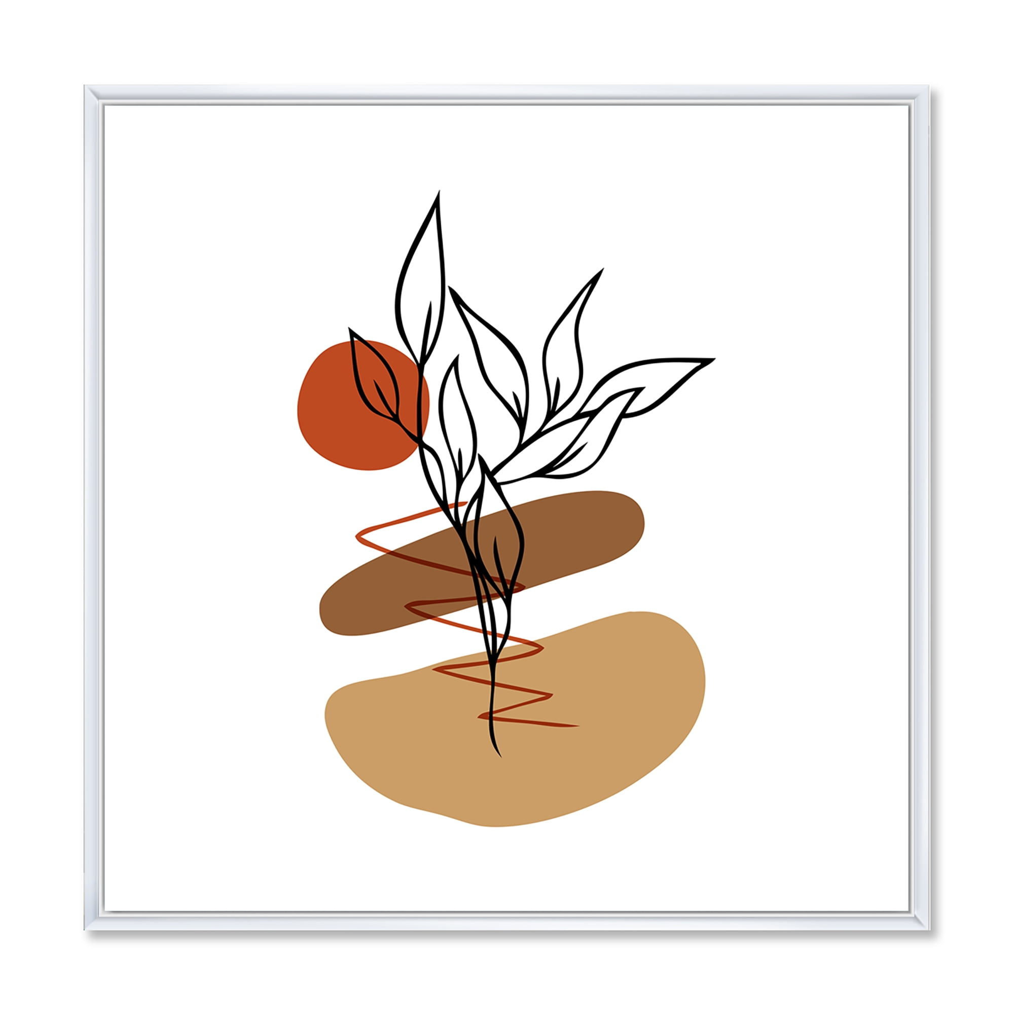 Designart 'Abstract Flowers Plants With Elementary Shapes II' Modern Framed Canvas Wall Art Print