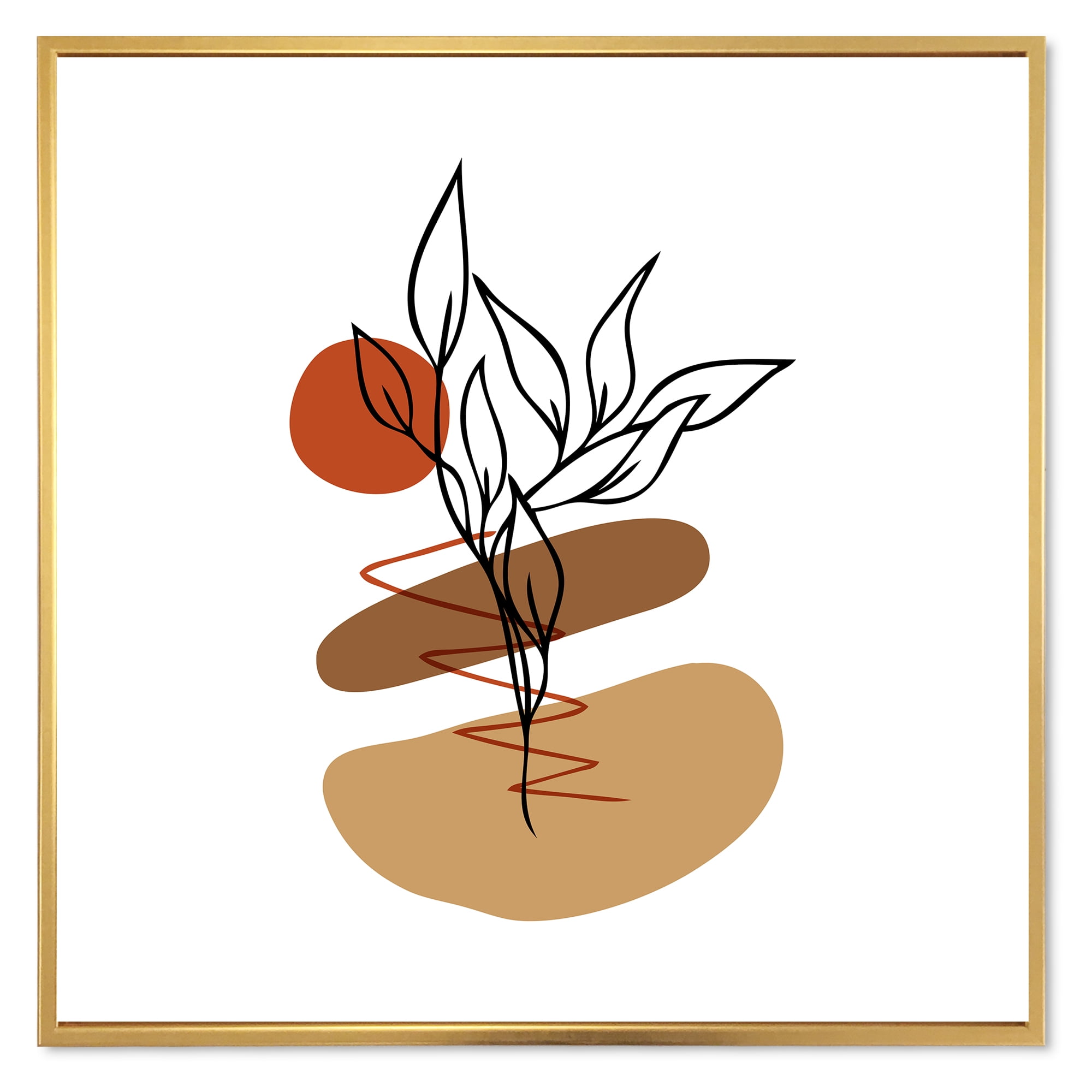 Designart 'Abstract Flowers Plants With Elementary Shapes II' Modern Framed Canvas Wall Art Print