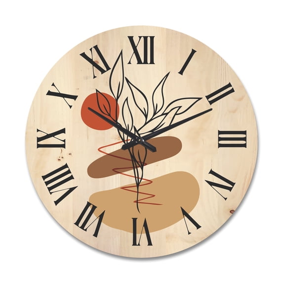 Designart 'Abstract Flowers Plants With Elementary Shapes II' Modern Wood Wall Clock