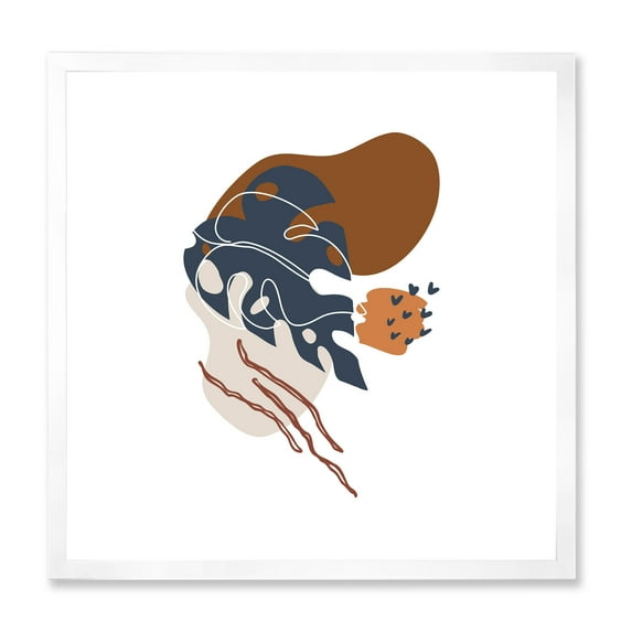 Designart 'Abstract Flowers Plants With Elementary Shapes III' Modern Framed Art Print