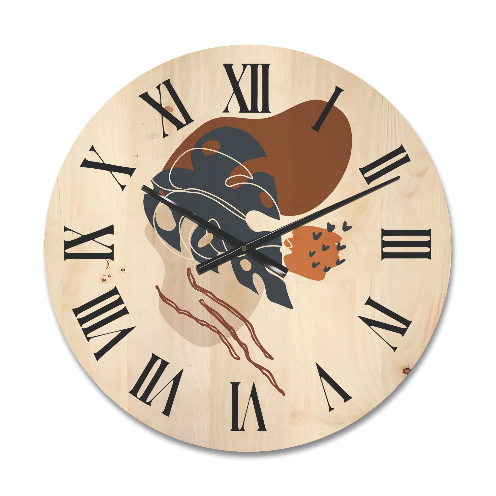 Designart 'Abstract Flowers Plants With Elementary Shapes III' Modern Wood Wall Clock