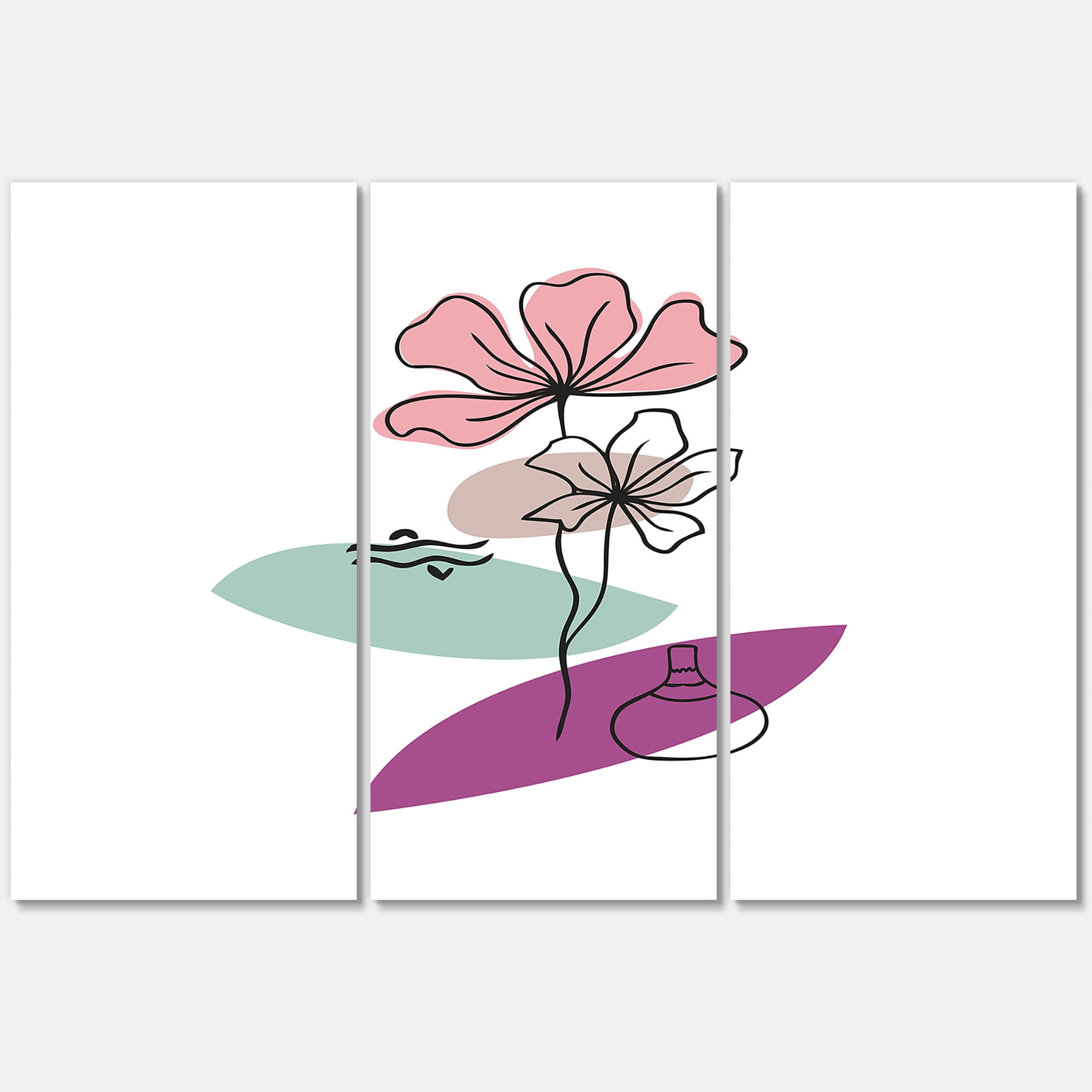 Designart ' Abstract Flowers Plants With Elementary Shapes IV ' Modern Canvas Wall Art Print