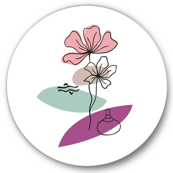 Designart 'Abstract Flowers Plants With Elementary Shapes IV' Modern Circle Metal Wall Art 36x36 - Disc of 36