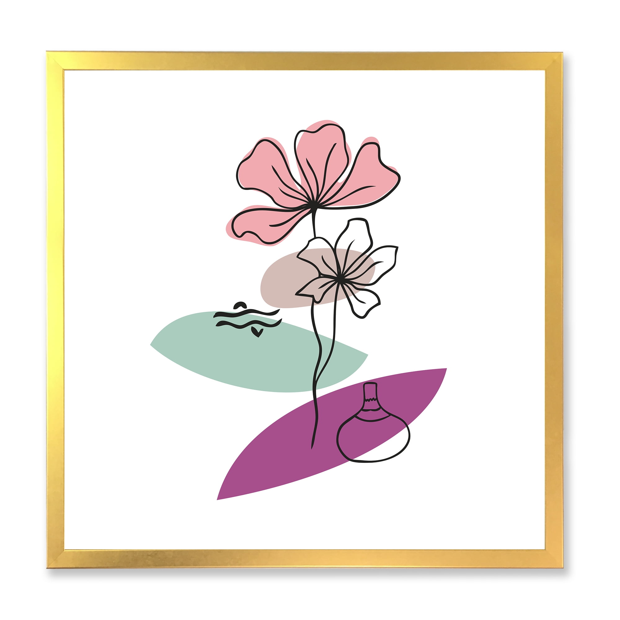 Designart 'Abstract Flowers Plants With Elementary Shapes IV' Modern Framed Art Print