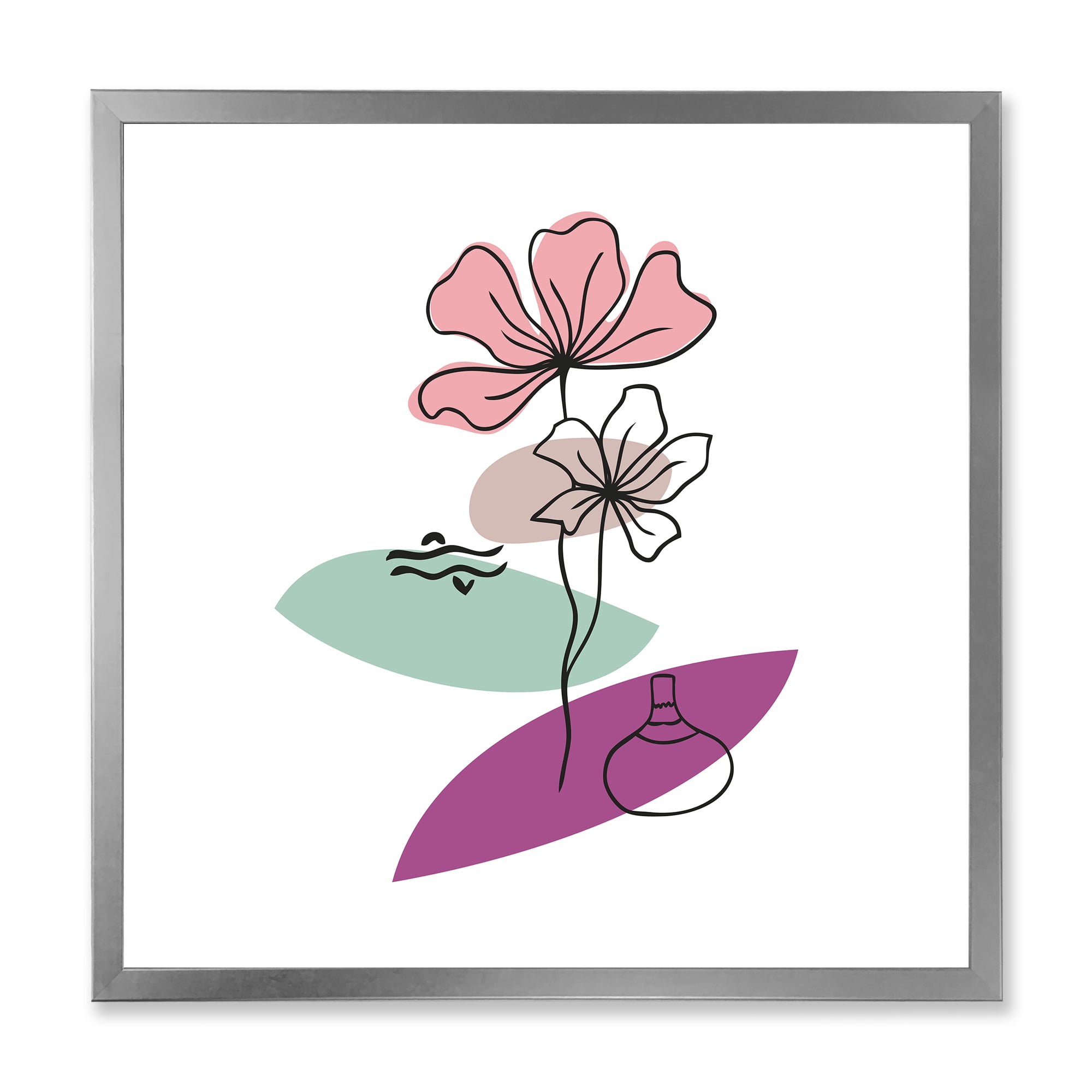 Designart 'Abstract Flowers Plants With Elementary Shapes IV' Modern Framed Art Print