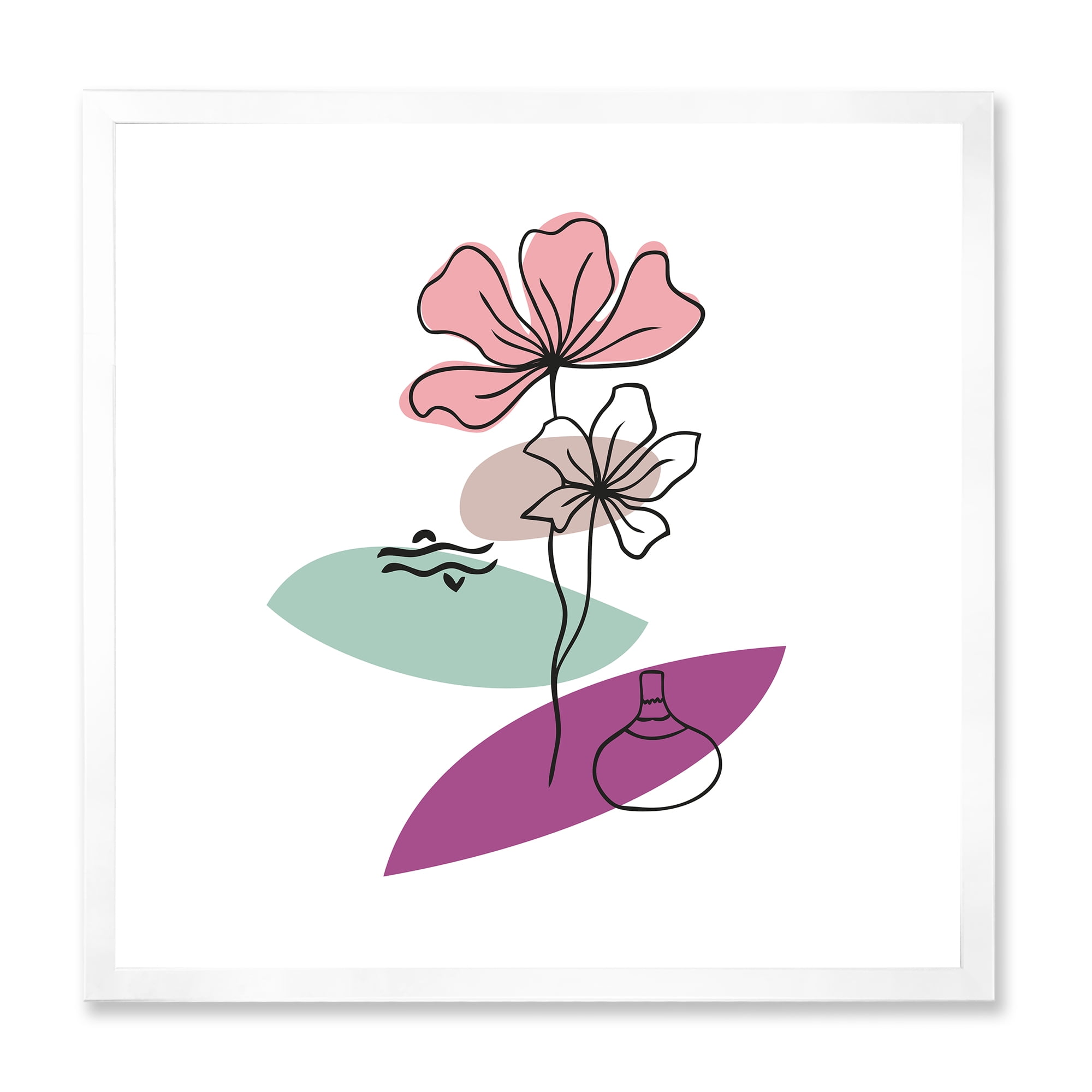 Designart 'Abstract Flowers Plants With Elementary Shapes IV' Modern Framed Art Print